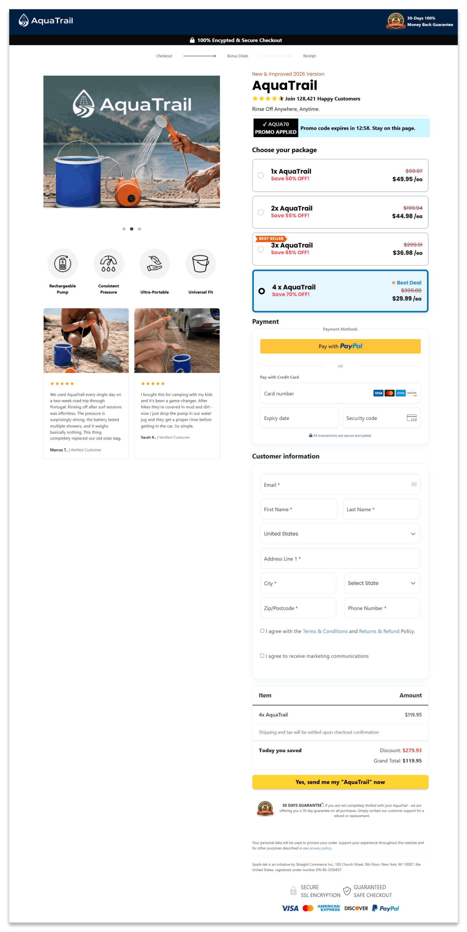 AquaTrail  secure checkout page
